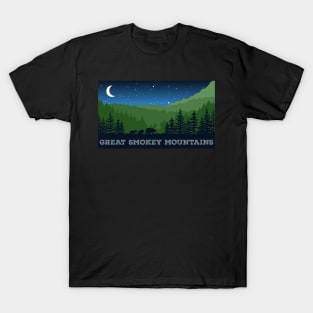 Dark Blue Great Smokey Mountains Bear Design T-Shirt